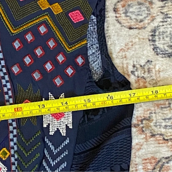 Anthropologie One September Barranco Embroidered  Navy Bohemian Blouse Tunic XXS - Picture 13 of 15